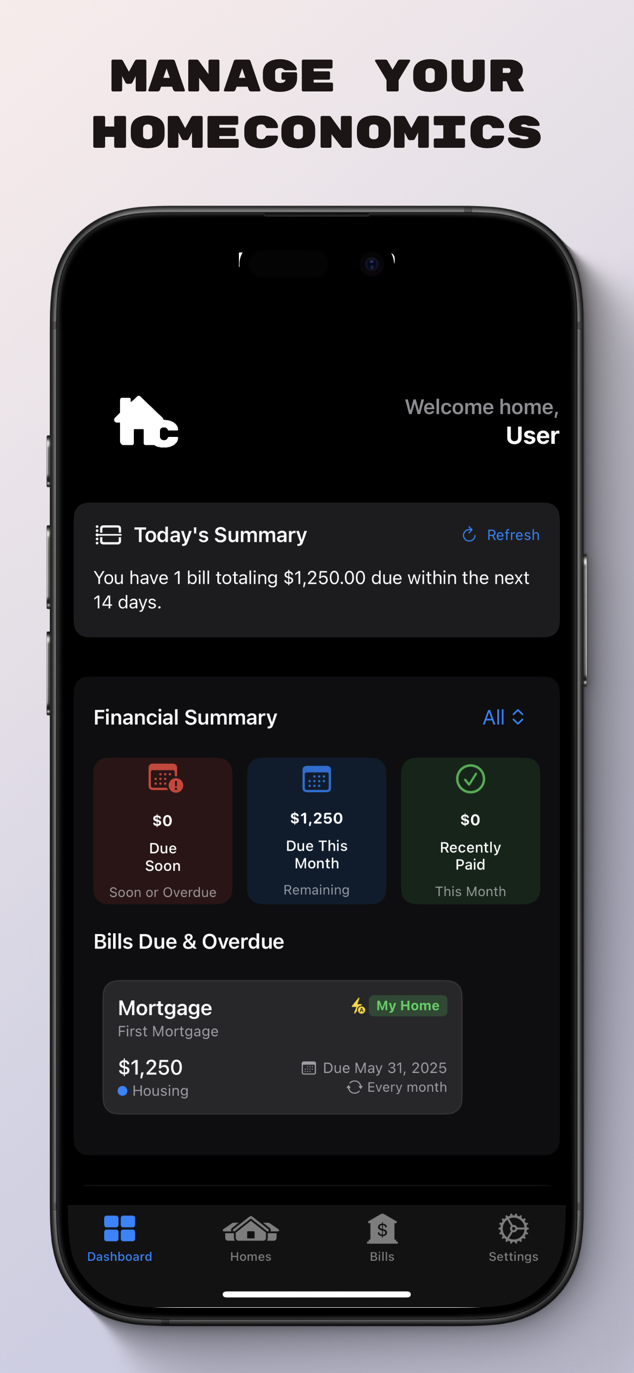HOMEC app dashboard screenshot